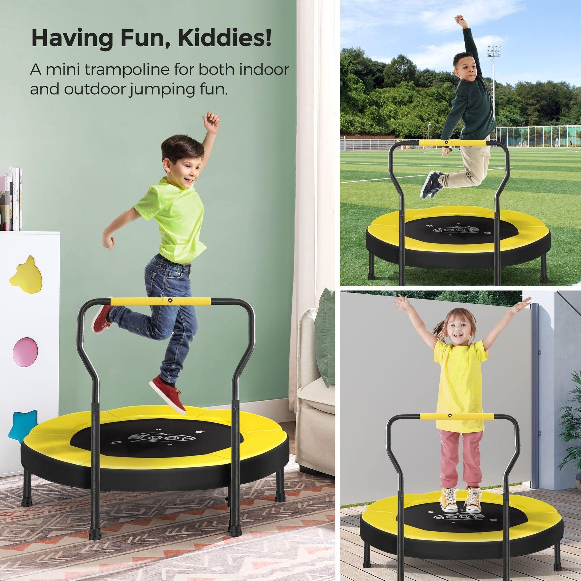 Black & Yellow Mini Trampoline with Handlebar for Kids FredCo