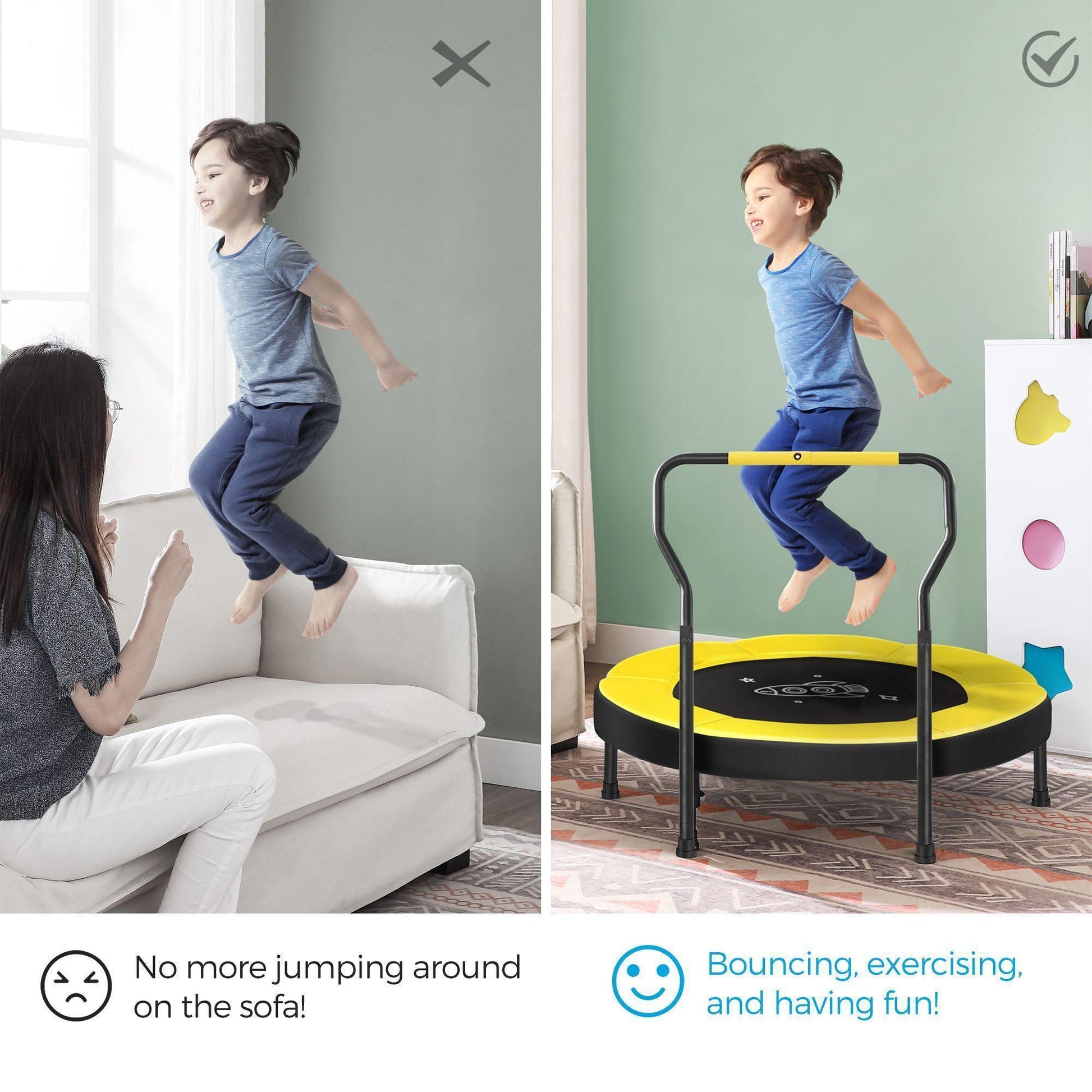 Black & Yellow Mini Trampoline with Handlebar for Kids FredCo