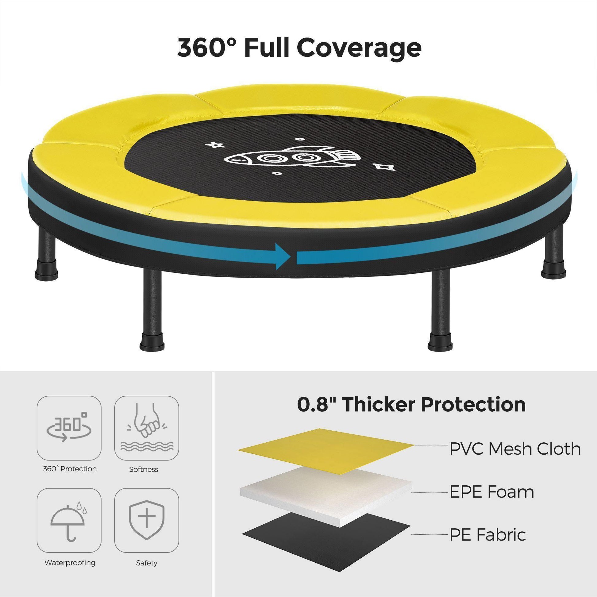Black & Yellow Mini Trampoline with Handlebar for Kids FredCo