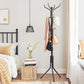 Black Coat Rack Freestanding with 12 Hooks, Entryway FredCo