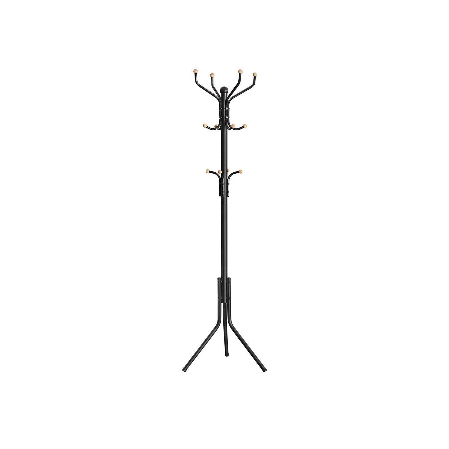 Black Coat Rack Freestanding with 12 Hooks, Entryway FredCo