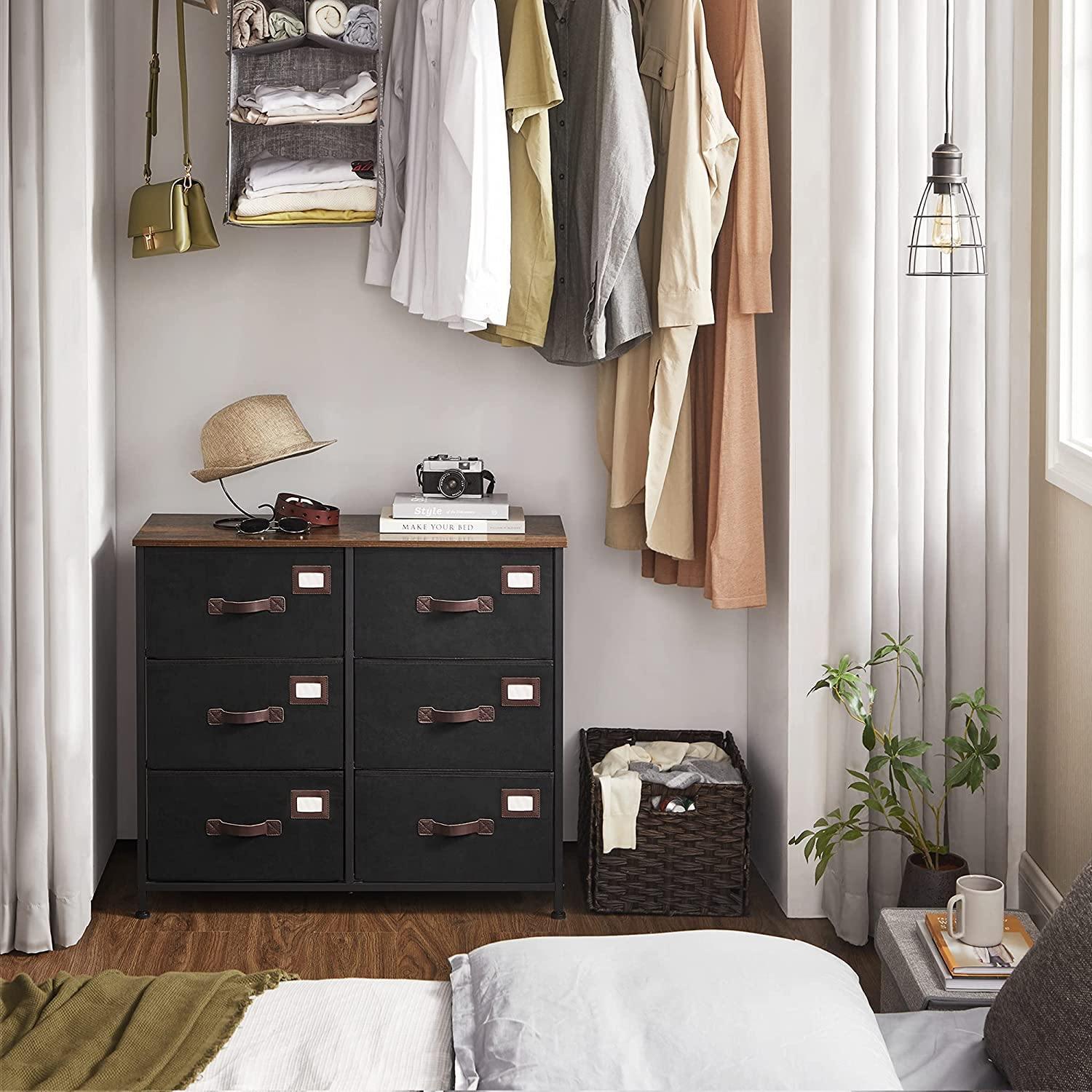 Black Floor-Standing Storage Dresser with 6 Fabric Drawers FredCo