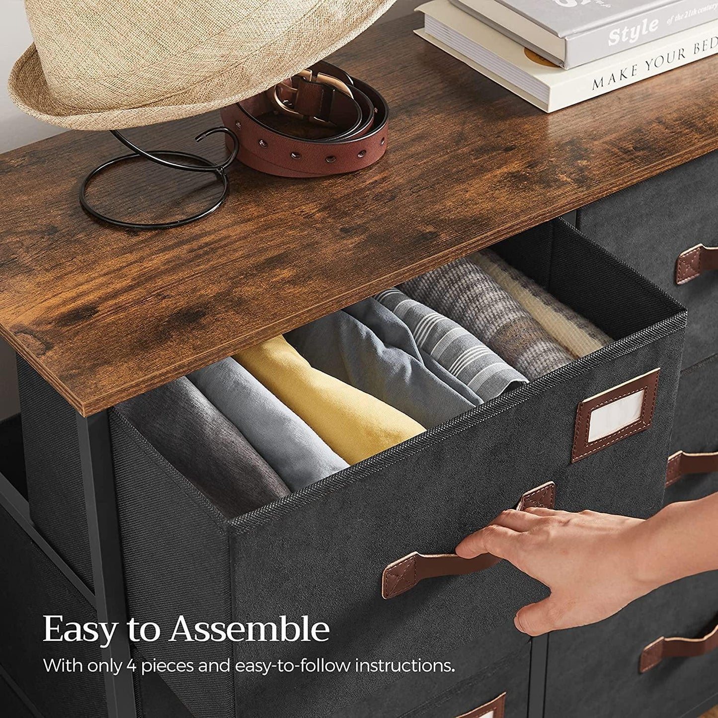 Black Floor-Standing Storage Dresser with 6 Fabric Drawers FredCo