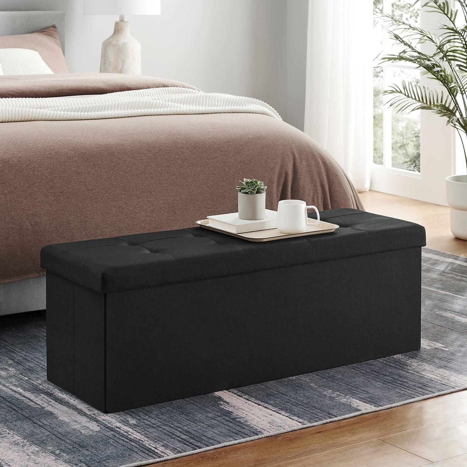 Black Folding Storage Ottoman Bench, 43 Inches FredCo