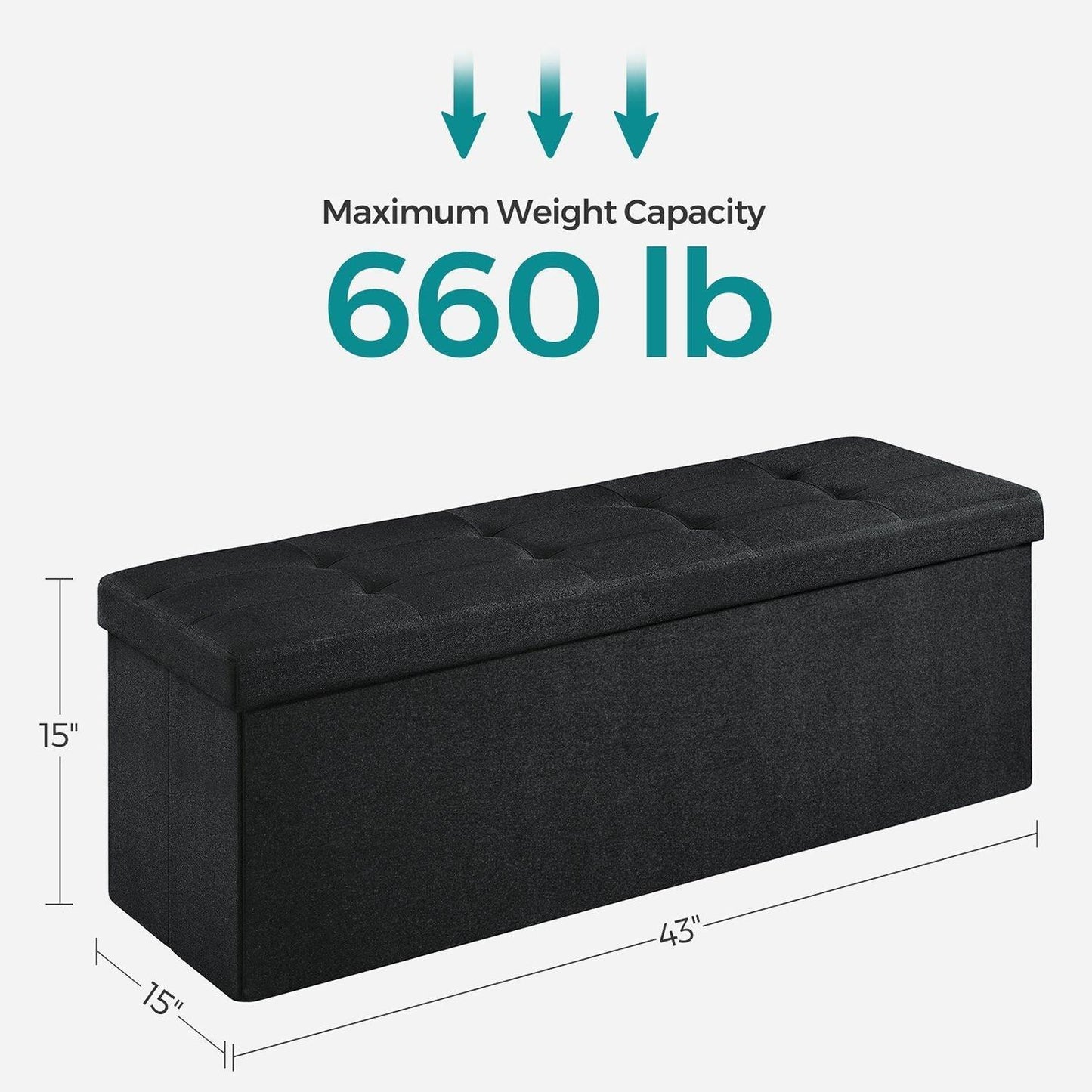 Black Folding Storage Ottoman Bench, 43 Inches FredCo