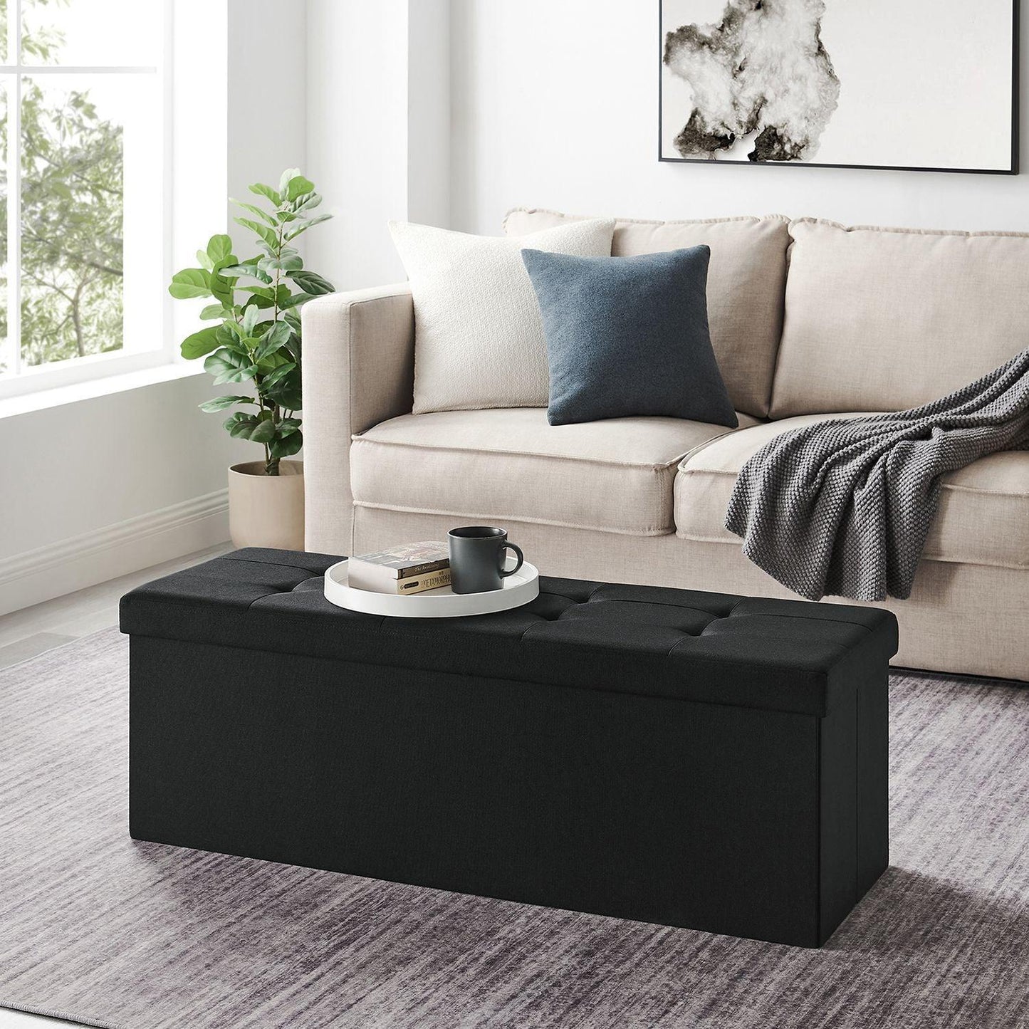 Black Folding Storage Ottoman Bench, 43 Inches FredCo
