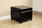 Black Full Leather Small Storage Cube Ottoman FredCo