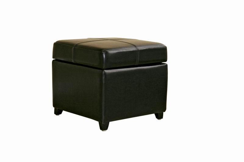 Black Full Leather Storage Cube Ottoman FredCo