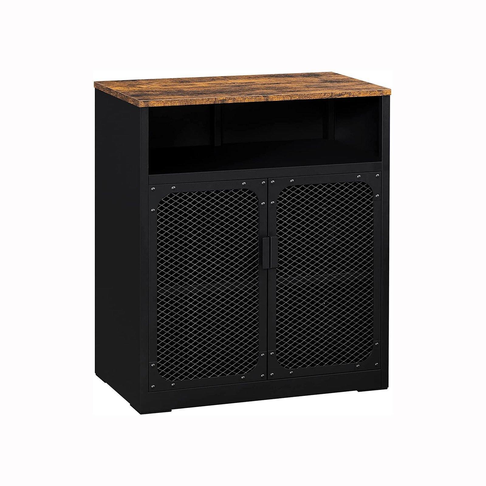 Black Metal Sideboard with Adjustable Shelf and Grill Door FredCo