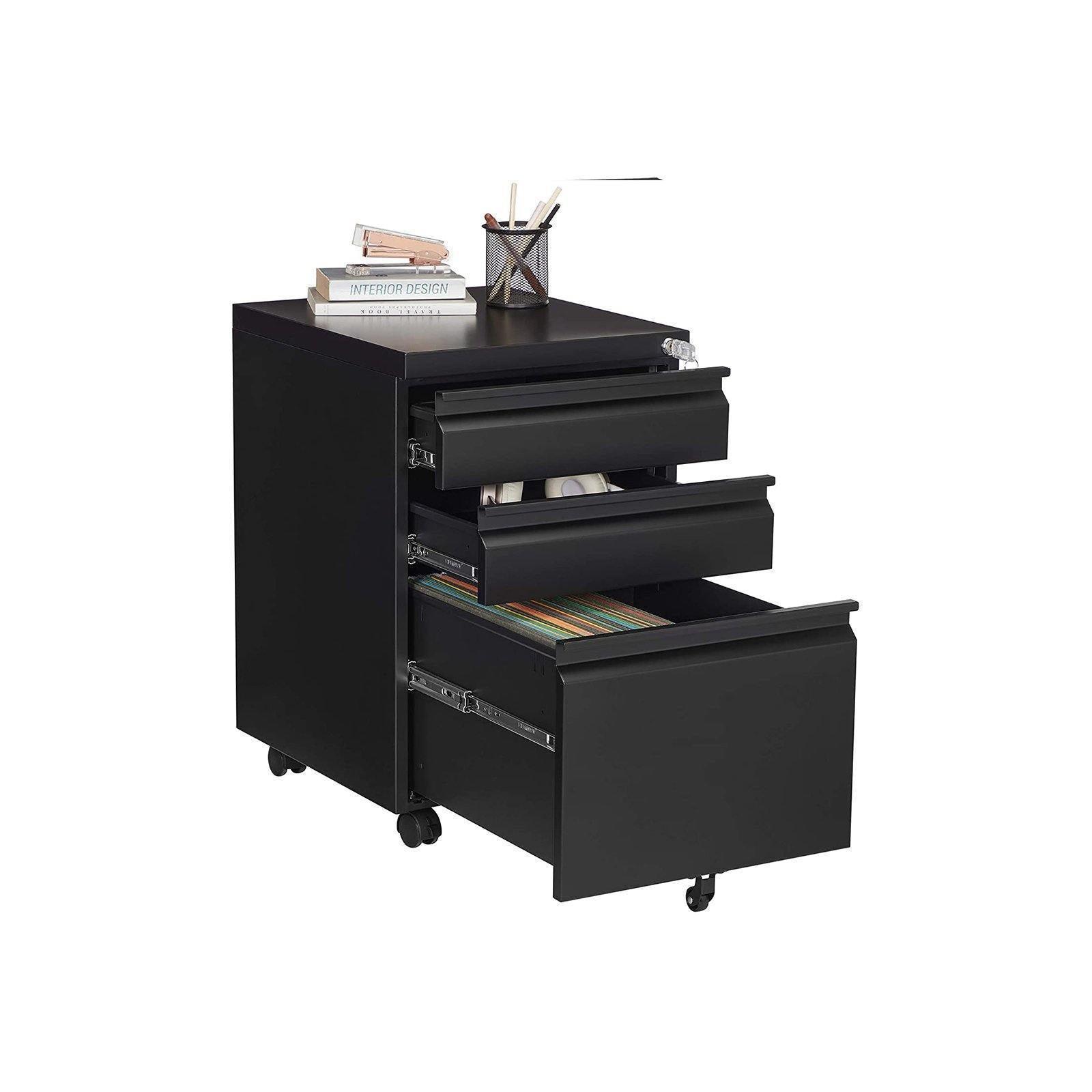 Black Mobile File Cabinet with Lock FredCo