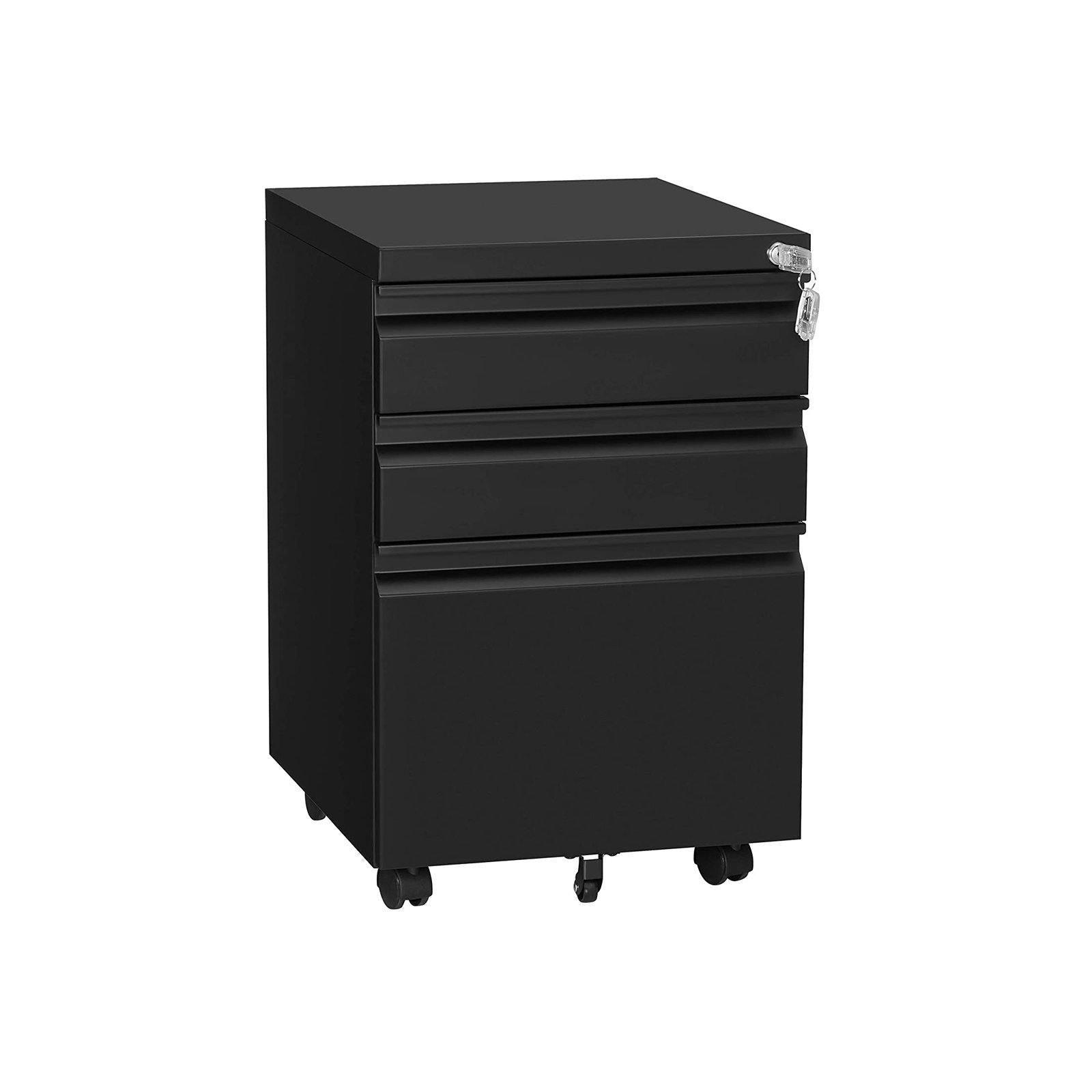Black Mobile File Cabinet with Lock FredCo