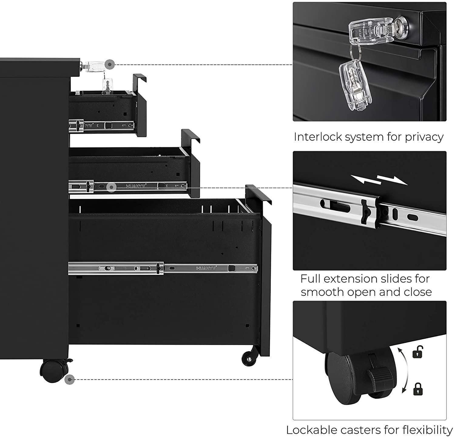 Black Mobile File Cabinet with Lock FredCo