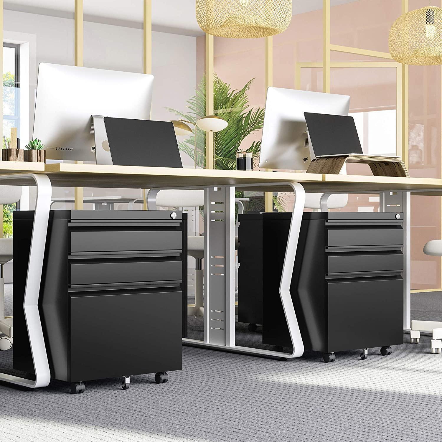 Black Mobile File Cabinet with Lock FredCo