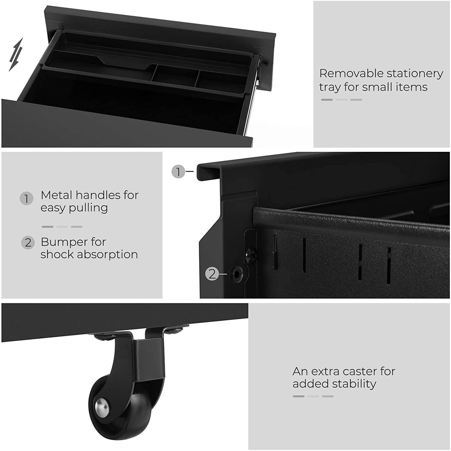 Black Mobile File Cabinet with Lock FredCo