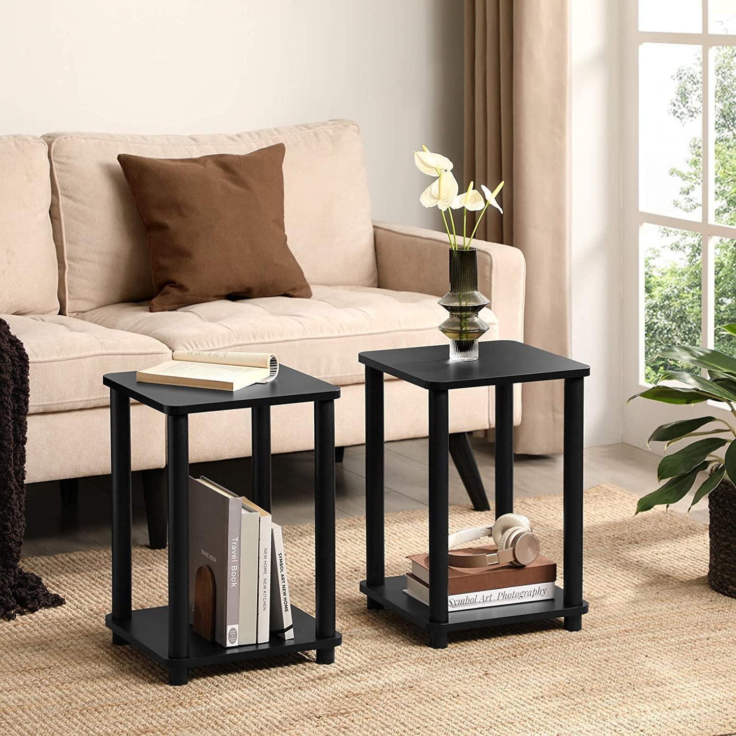 Black Set of 2 Accent Table with Shelf FredCo