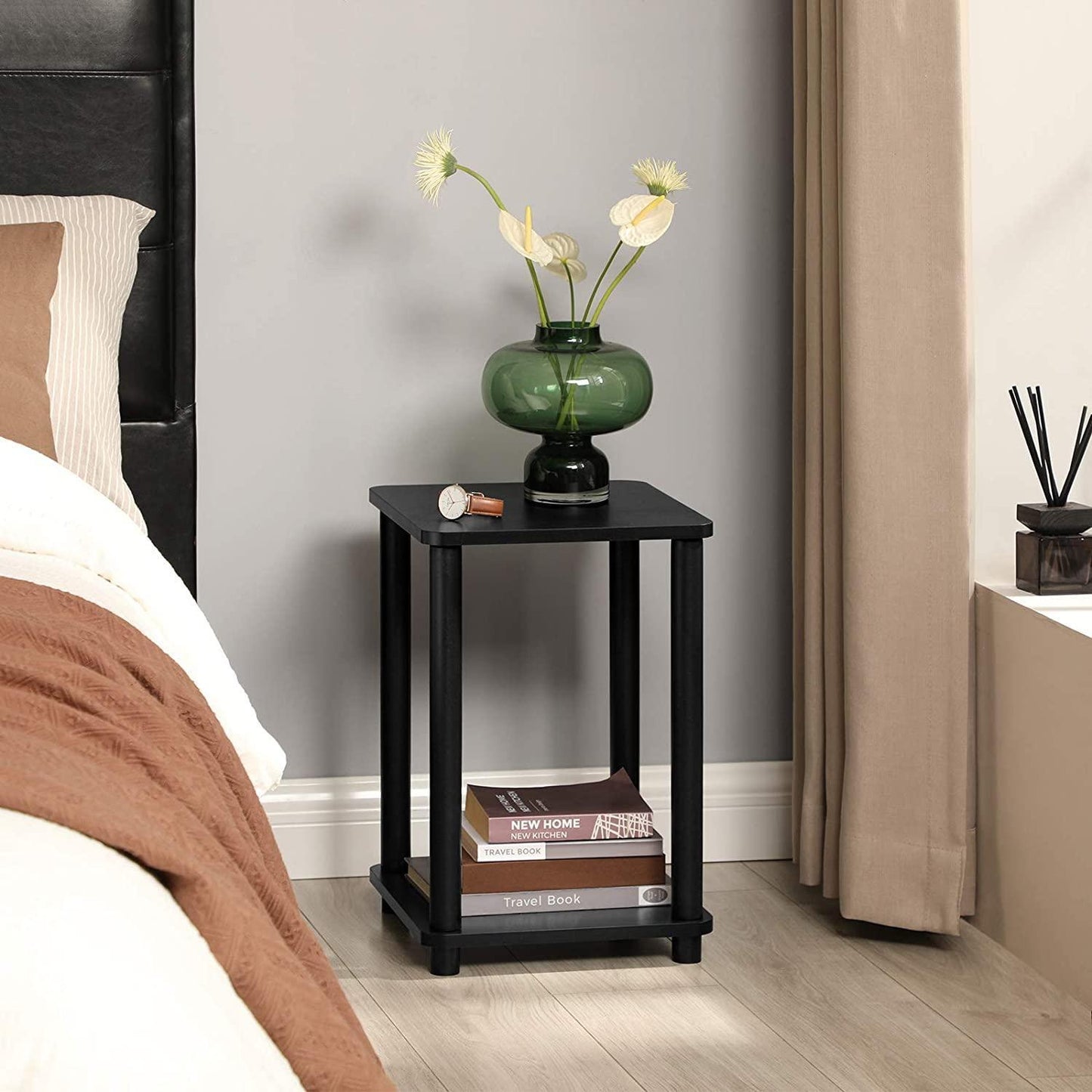 Black Set of 2 Accent Table with Shelf FredCo