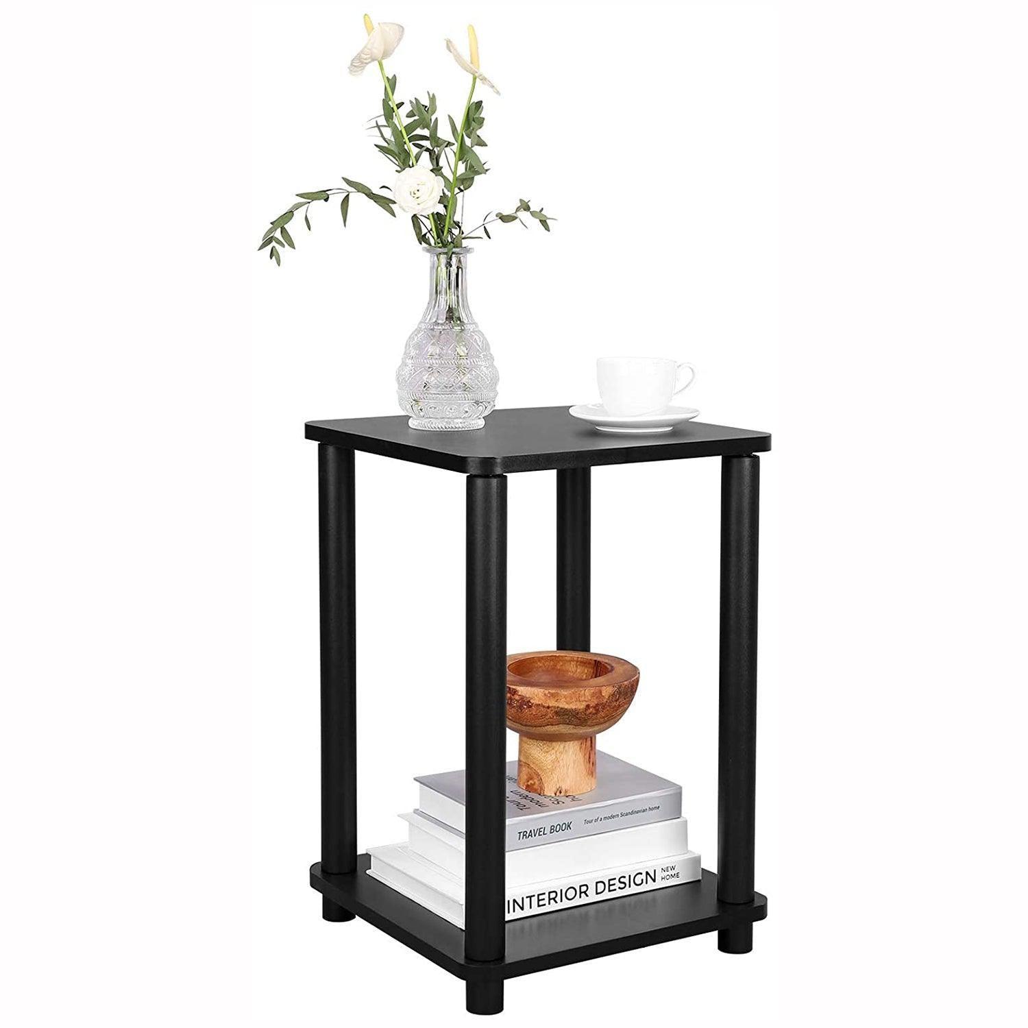 Black Set of 2 Accent Table with Shelf FredCo