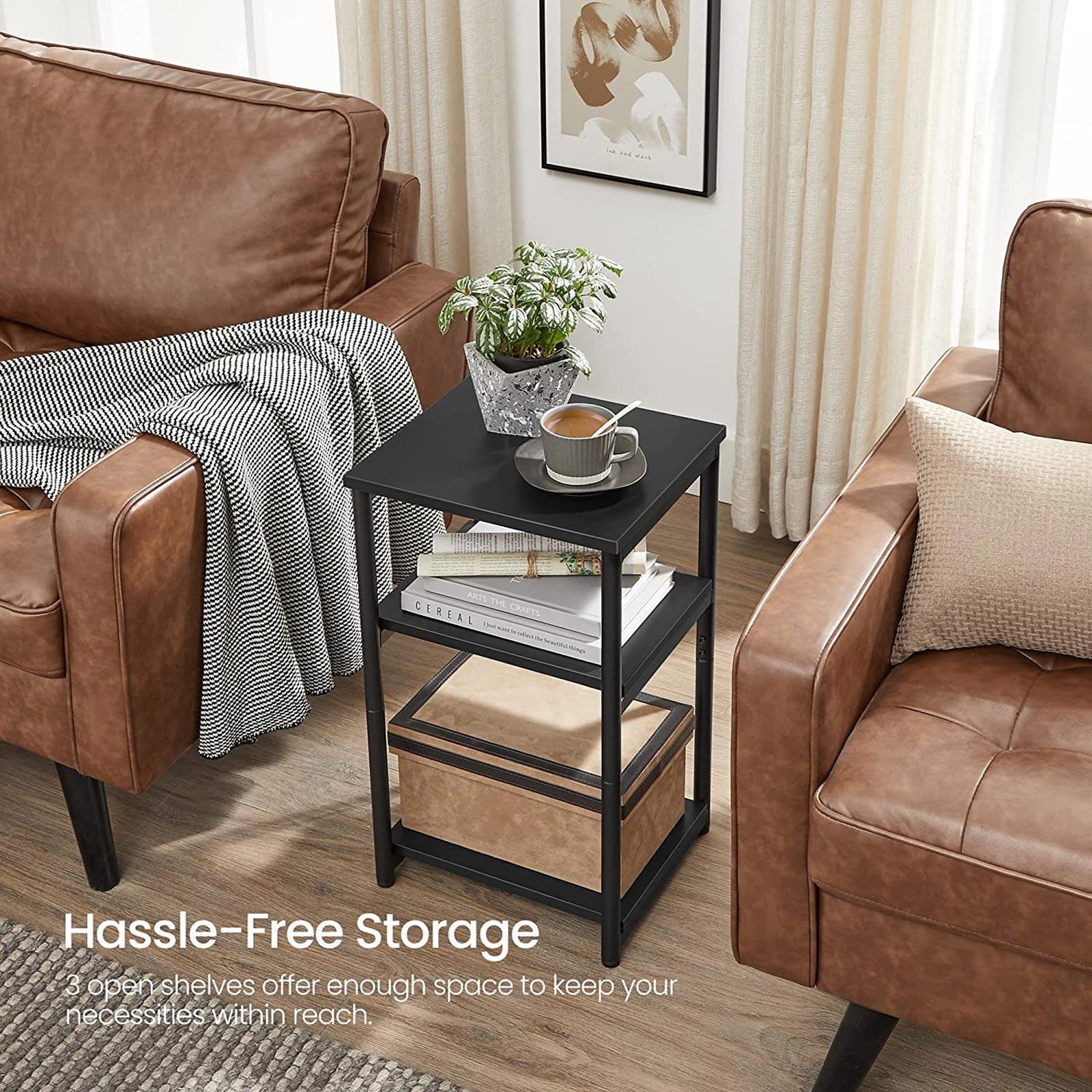 Black Side Table with Storage Shelves FredCo