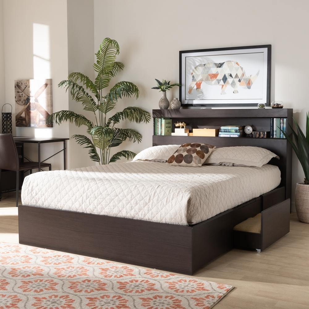 Blaine Modern and Contemporary Dark Brown Finished Wood Queen Size 6-Drawer Platform Storage Bed FredCo