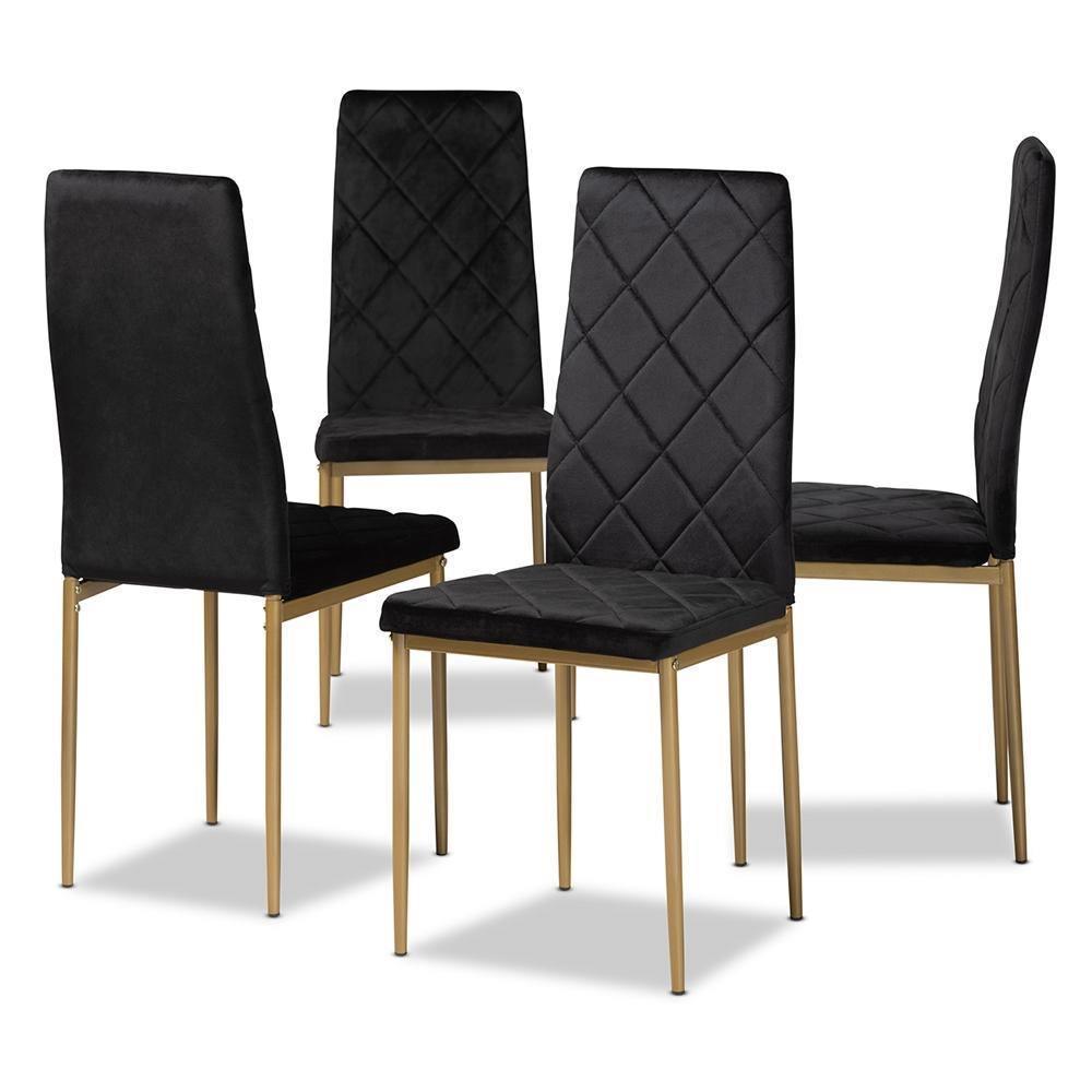 Blaise Modern Luxe and Glam Black Velvet Fabric Upholstered and Gold Finished Metal 4-Piece Dining Chair Set FredCo