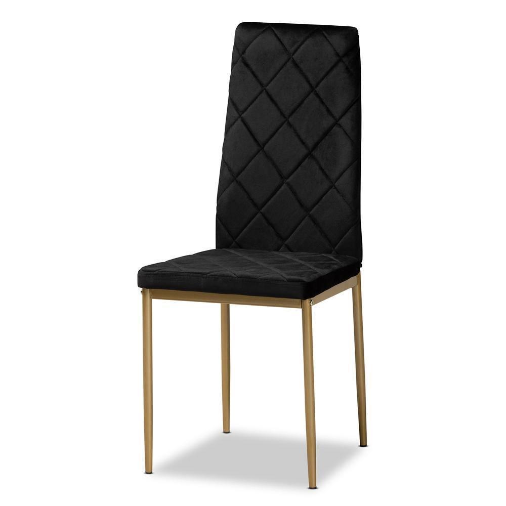 Blaise Modern Luxe and Glam Black Velvet Fabric Upholstered and Gold Finished Metal 4-Piece Dining Chair Set FredCo