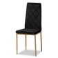 Blaise Modern Luxe and Glam Black Velvet Fabric Upholstered and Gold Finished Metal 4-Piece Dining Chair Set FredCo
