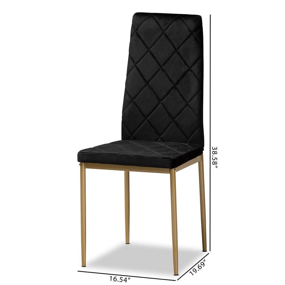Blaise Modern Luxe and Glam Black Velvet Fabric Upholstered and Gold Finished Metal 4-Piece Dining Chair Set FredCo