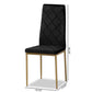 Blaise Modern Luxe and Glam Black Velvet Fabric Upholstered and Gold Finished Metal 4-Piece Dining Chair Set FredCo