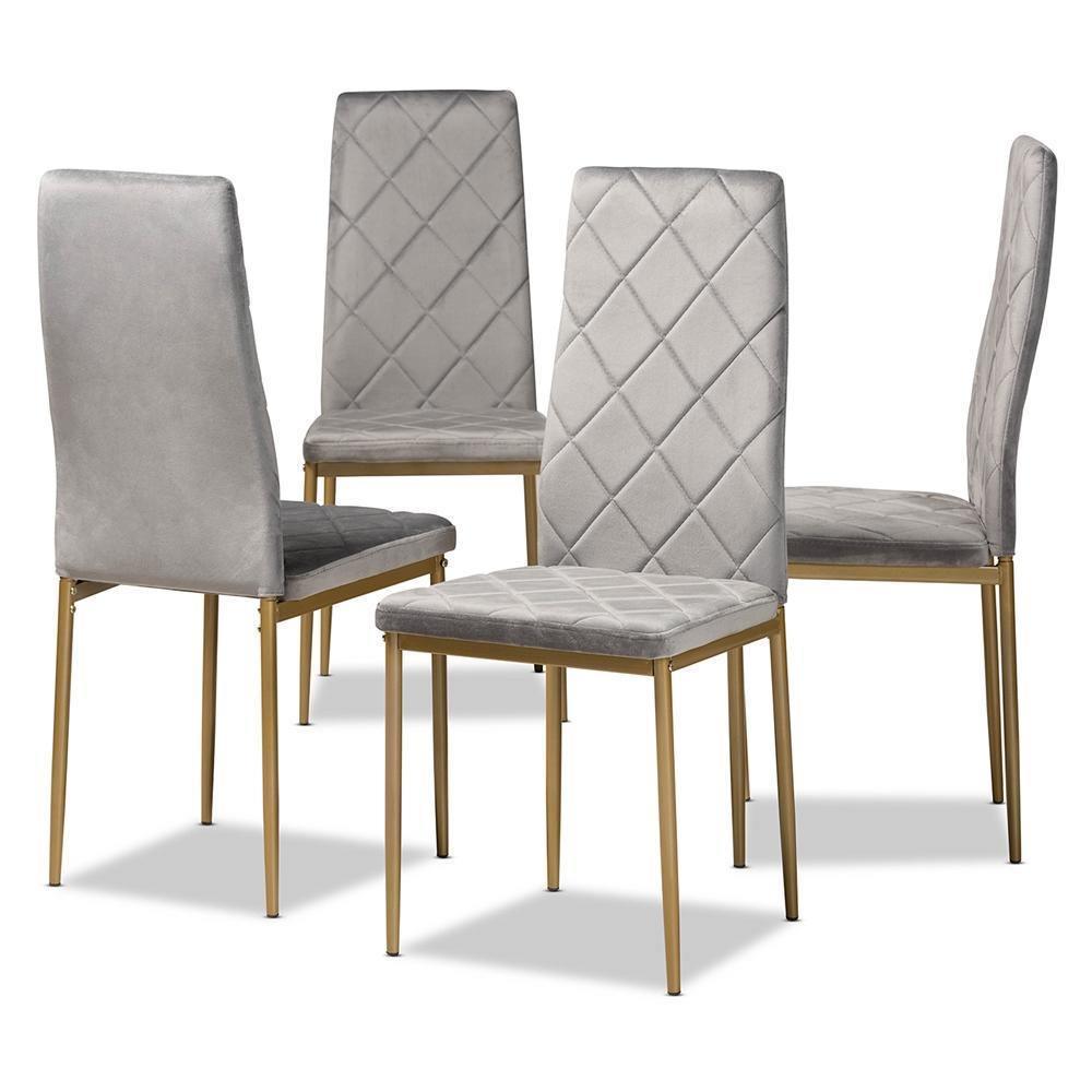 Blaise Modern Luxe and Glam Grey Velvet Fabric Upholstered and Gold Finished Metal 4-Piece Dining Chair Set FredCo