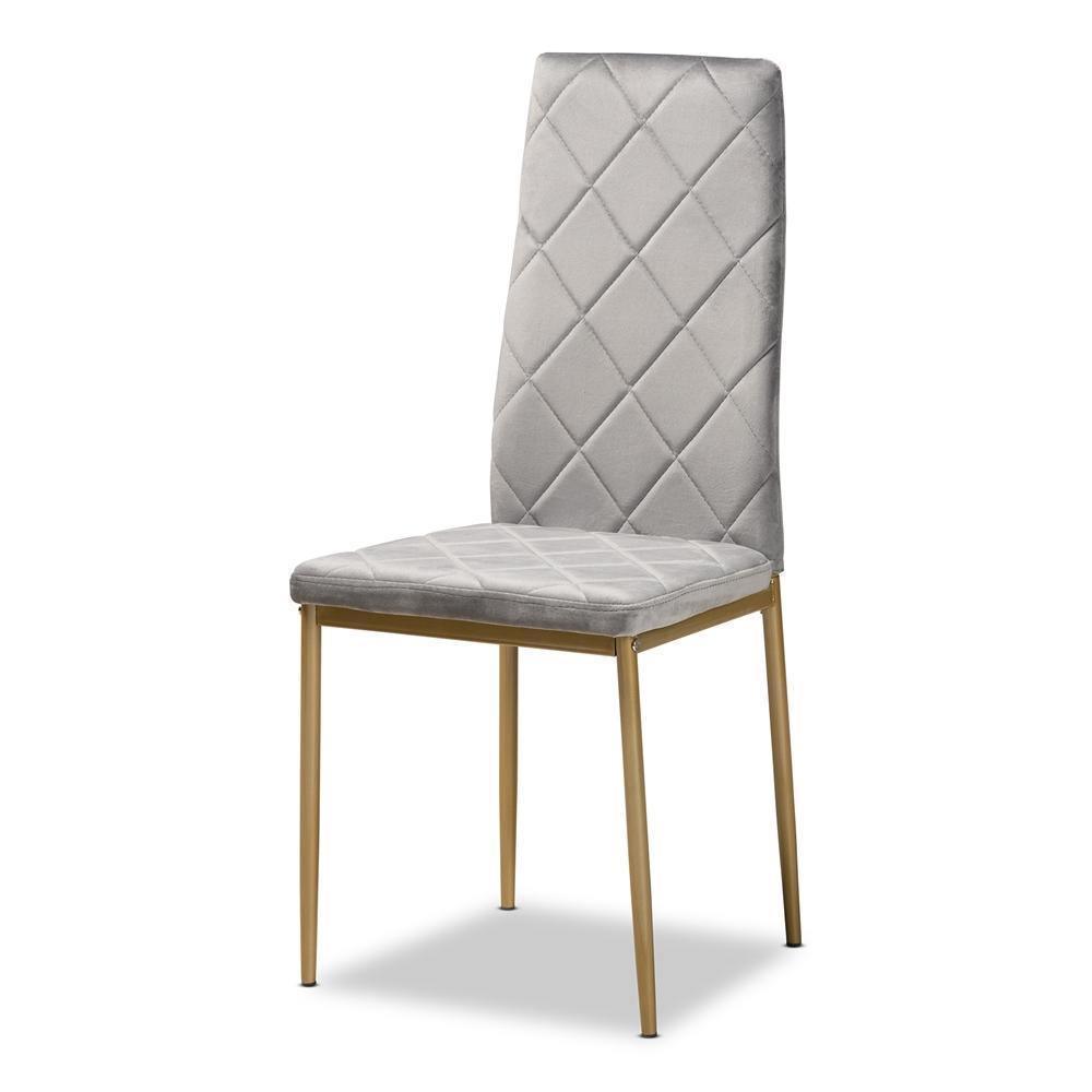 Blaise Modern Luxe and Glam Grey Velvet Fabric Upholstered and Gold Finished Metal 4-Piece Dining Chair Set FredCo