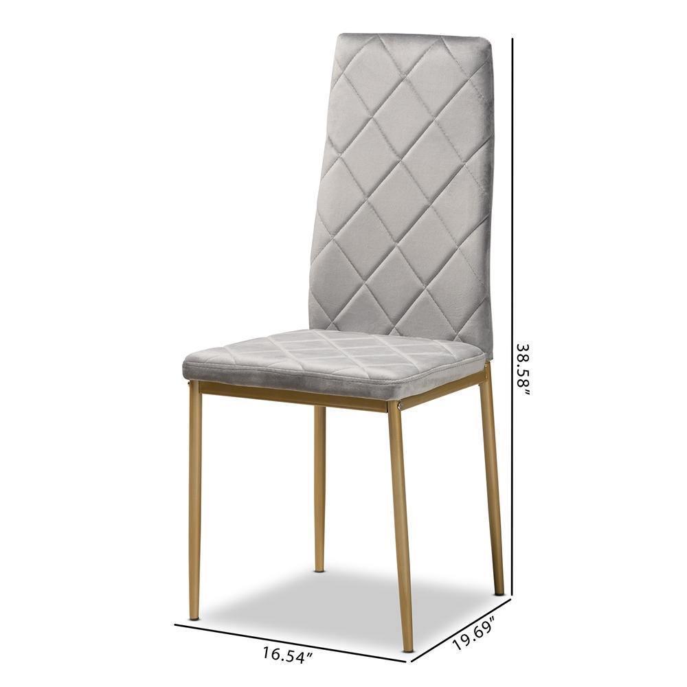 Blaise Modern Luxe and Glam Grey Velvet Fabric Upholstered and Gold Finished Metal 4-Piece Dining Chair Set FredCo