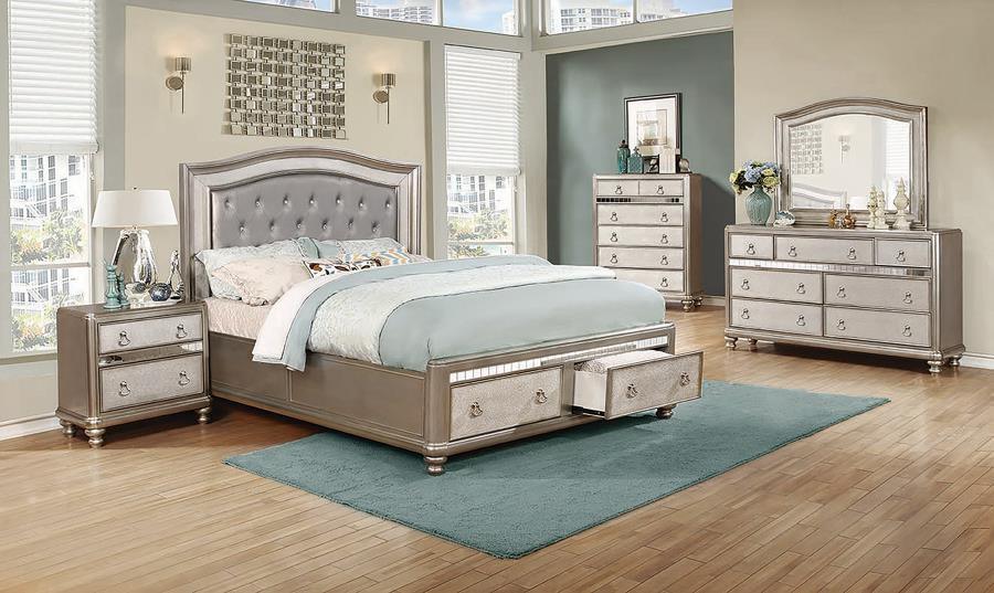 Bling Game Storage Bedroom Set Metallic Platinum Coaster Eastern King, 5 Piece FredCo
