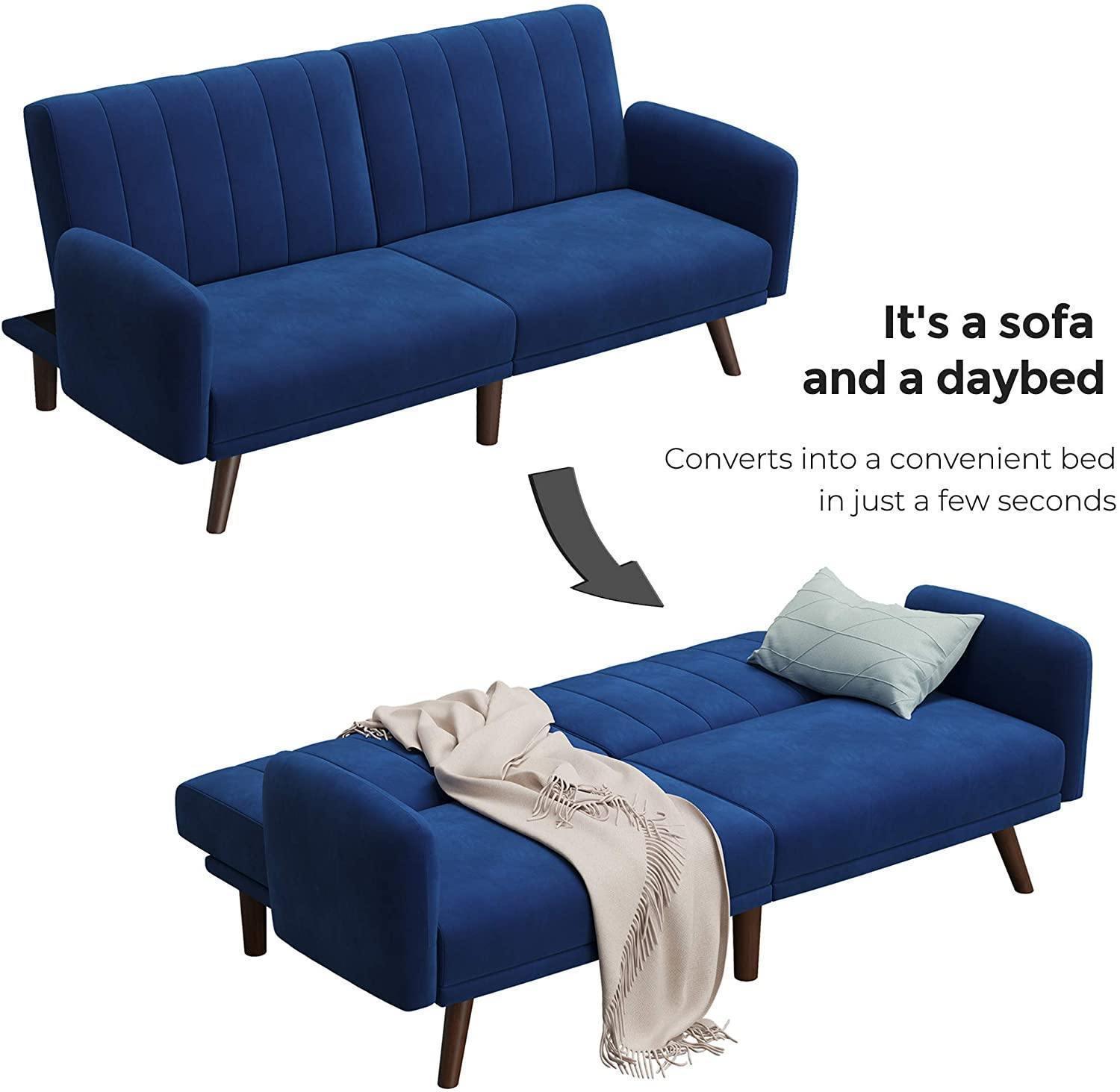 Blue Sleeper Sofa with Adjustable Backrest FredCo