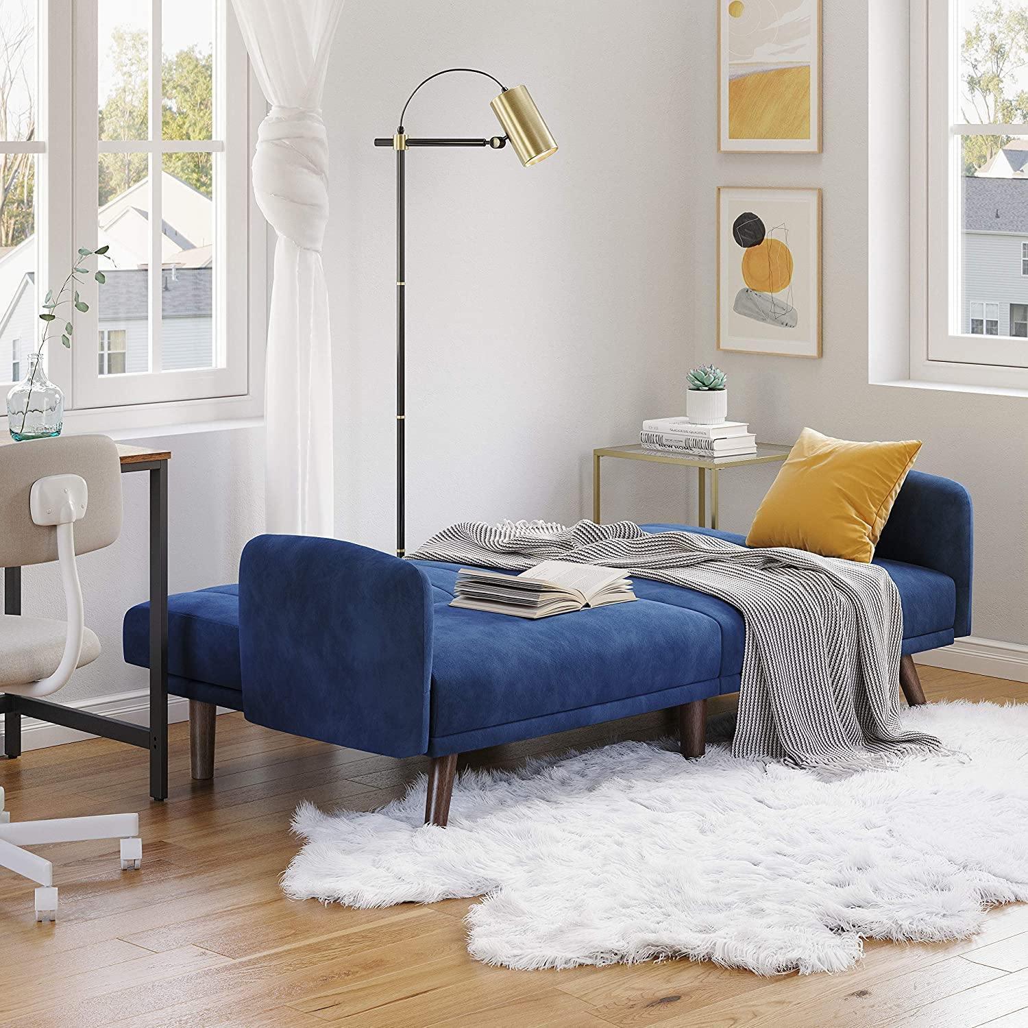 Blue Sleeper Sofa with Adjustable Backrest FredCo
