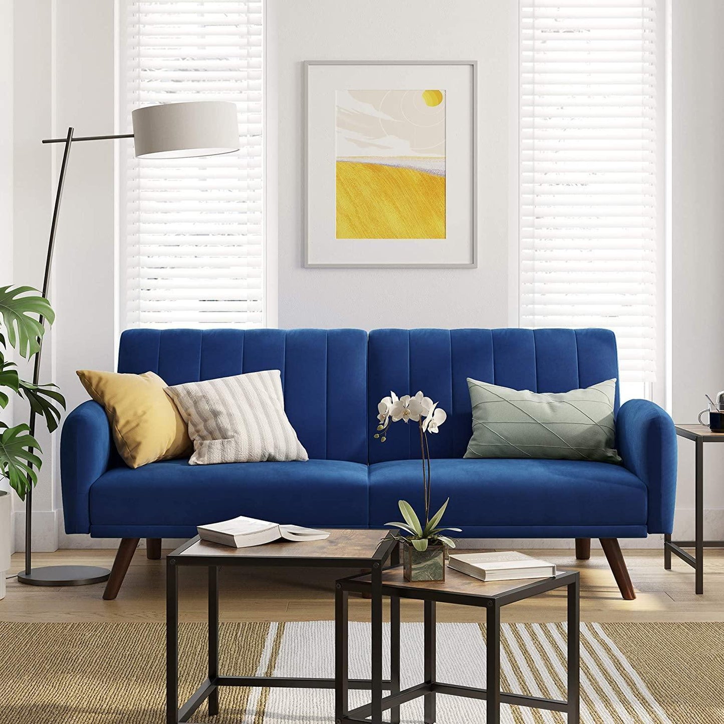 Blue Sleeper Sofa with Adjustable Backrest FredCo