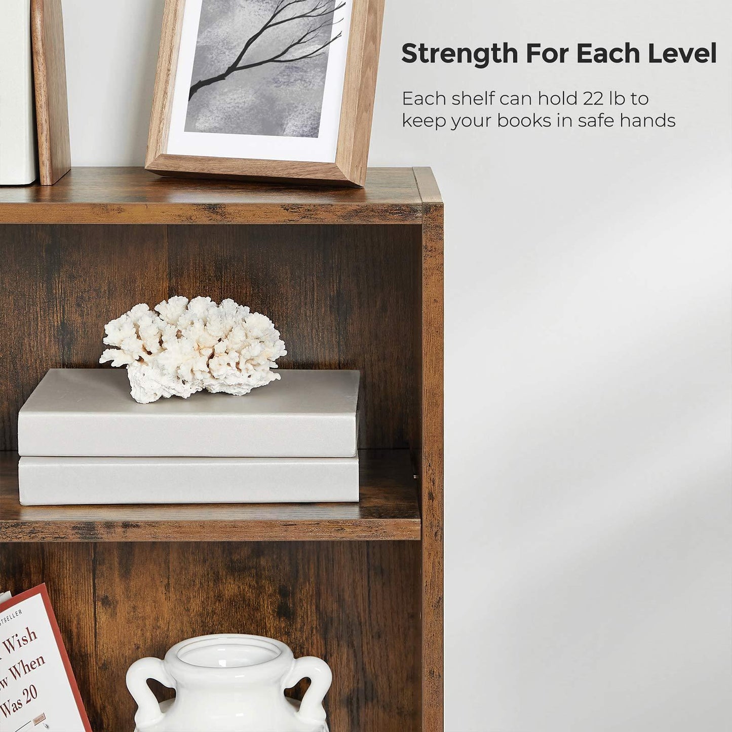 Bookshelf Rustic Brown, 3 Tier FredCo
