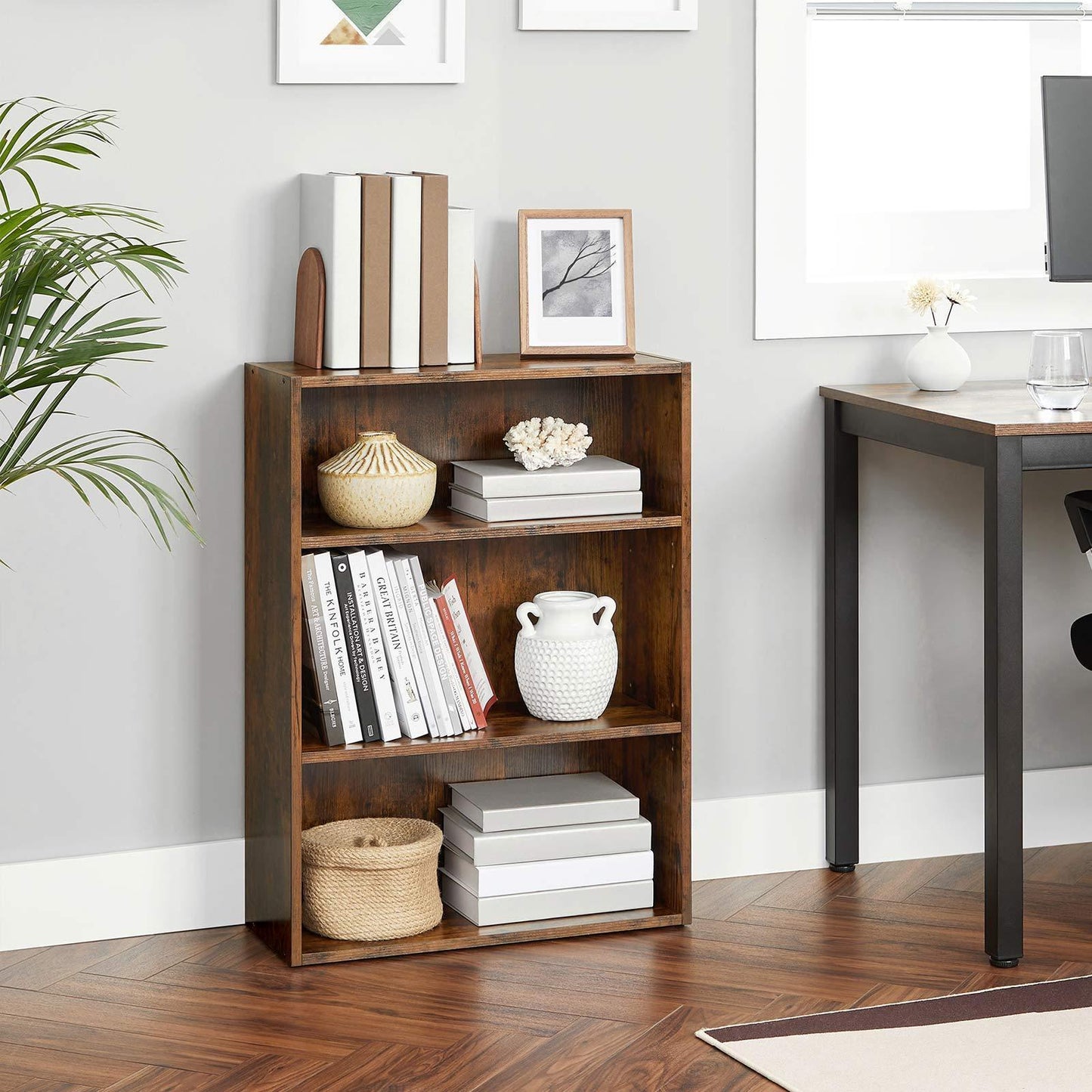 Bookshelf Rustic Brown, 3 Tier FredCo