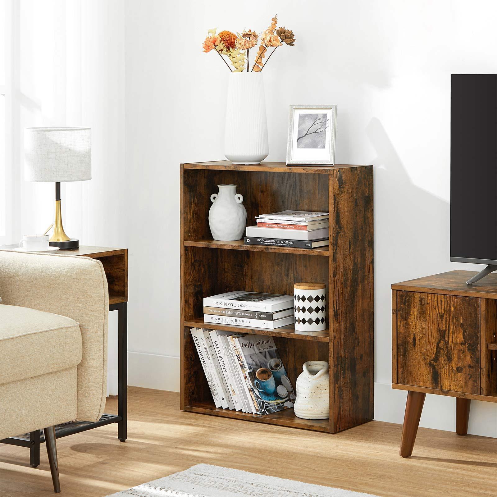 Bookshelf Rustic Brown, 3 Tier FredCo