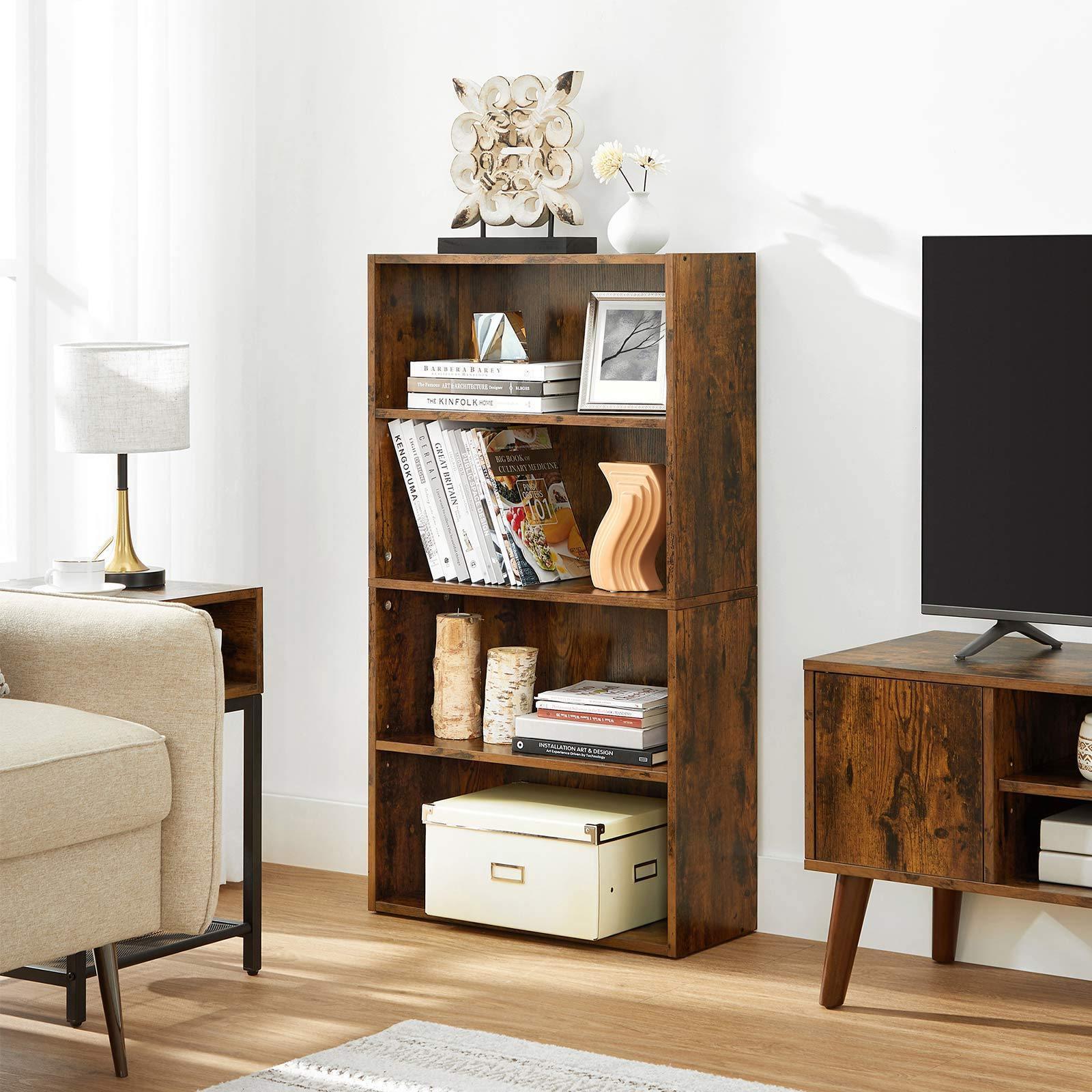 Bookshelf Rustic Brown 4 Shelf FredCo