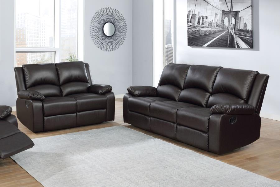 Boston Upholstered Tufted Living Room Set Two-tone Brown 600971-S2 Coaster FredCo