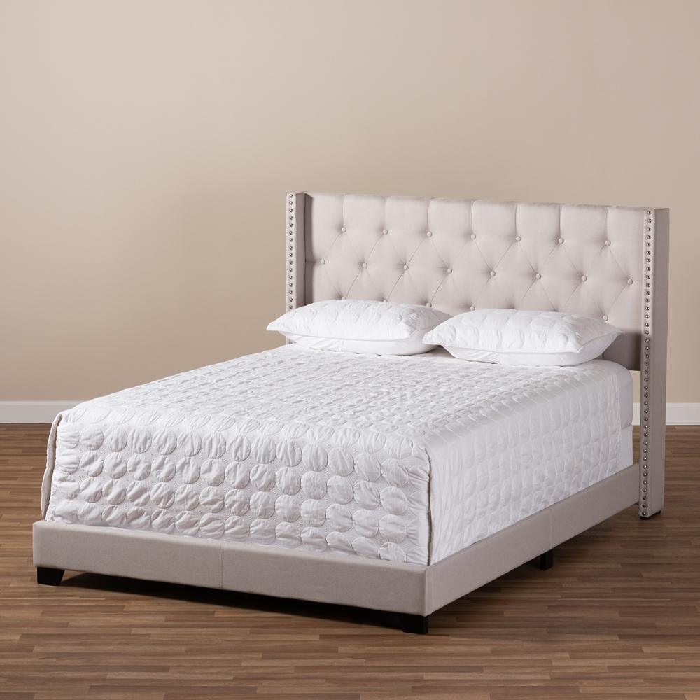 Brady Modern and Contemporary Beige Fabric Upholstered King Size Bed FredCo