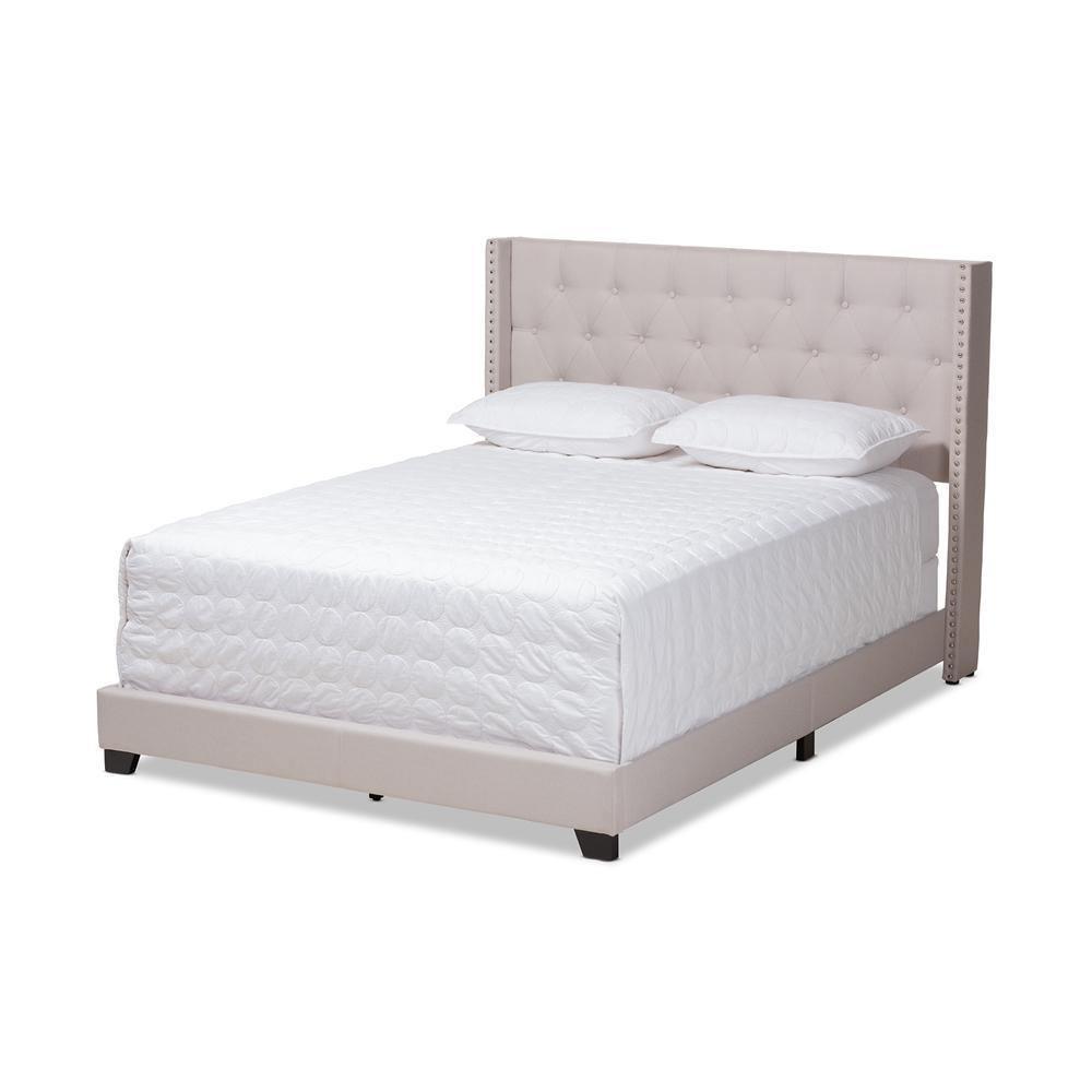Brady Modern and Contemporary Beige Fabric Upholstered King Size Bed FredCo