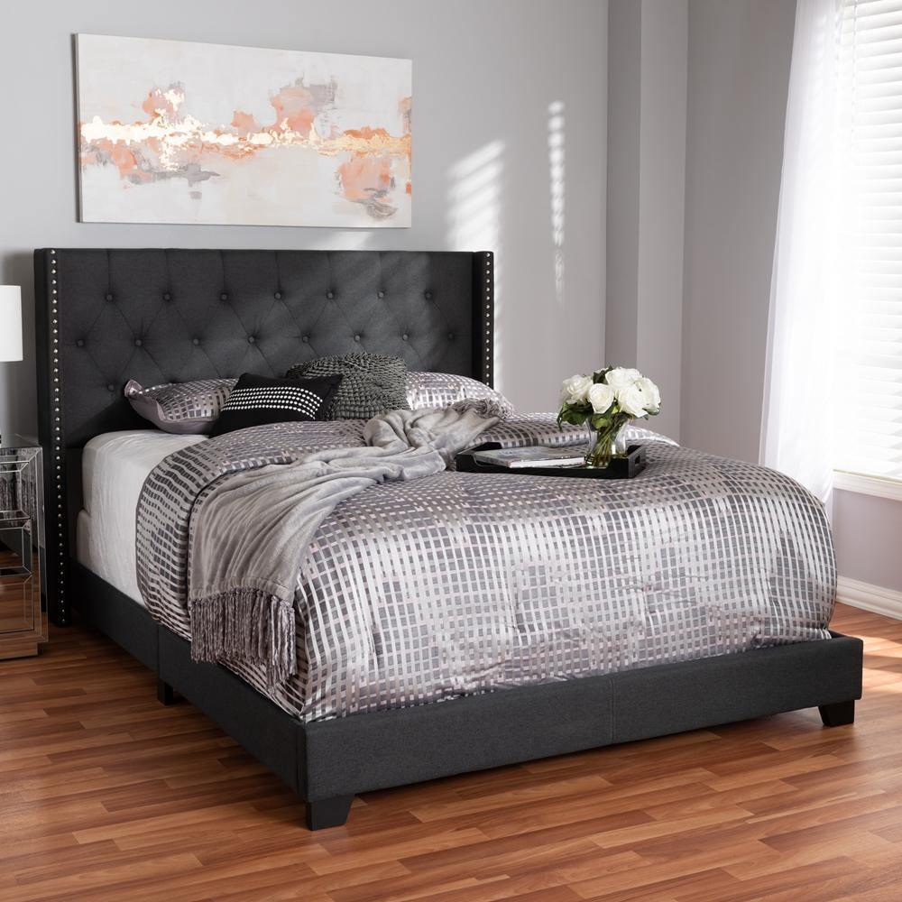 Brady Modern and Contemporary Charcoal Grey Fabric Upholstered Full Size Bed FredCo