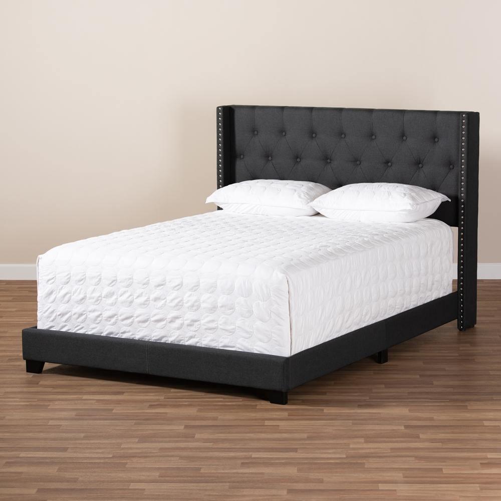 Brady Modern and Contemporary Charcoal Grey Fabric Upholstered King Size Bed FredCo