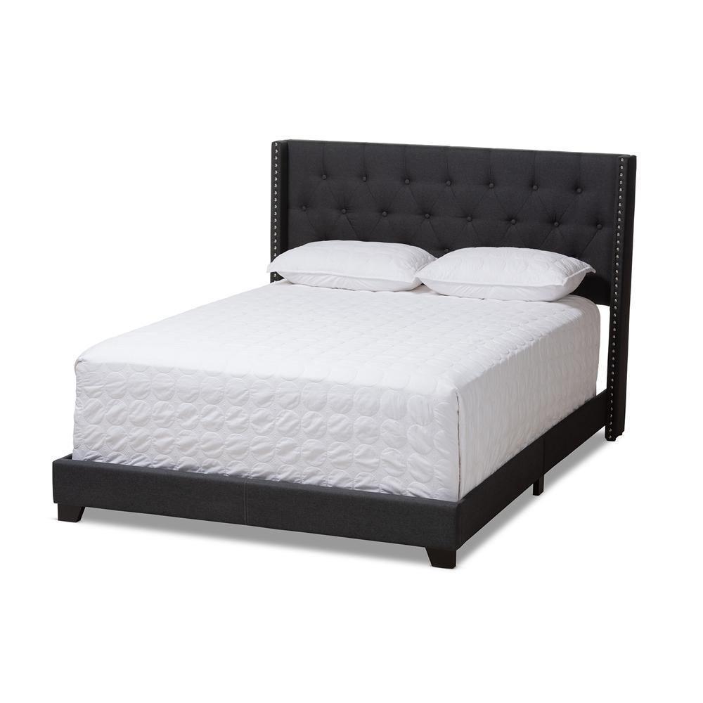 Brady Modern and Contemporary Charcoal Grey Fabric Upholstered Queen Size Bed FredCo