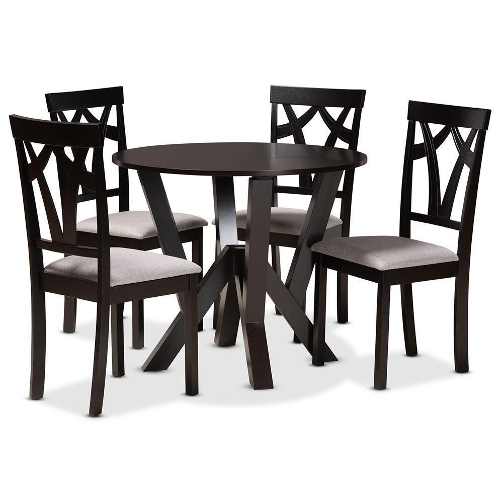 Branca Modern and Contemporary Grey Fabric Upholstered and Dark Brown Finished Wood 5-Piece Dining Set FredCo