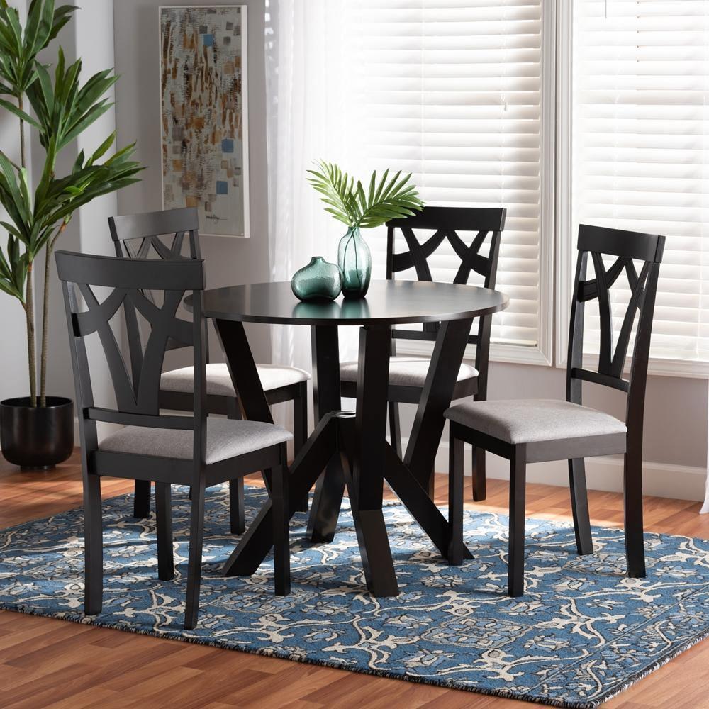 Branca Modern and Contemporary Grey Fabric Upholstered and Dark Brown Finished Wood 5-Piece Dining Set FredCo