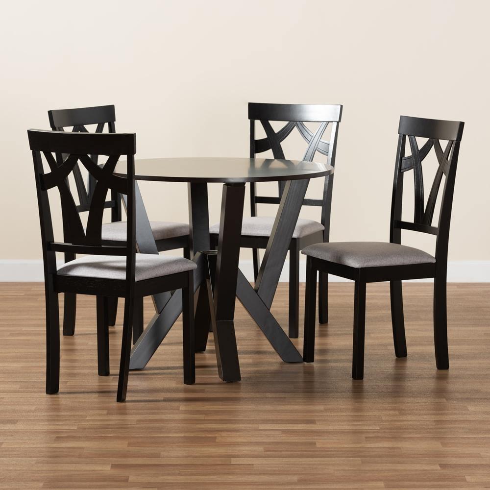 Branca Modern and Contemporary Grey Fabric Upholstered and Dark Brown Finished Wood 5-Piece Dining Set FredCo