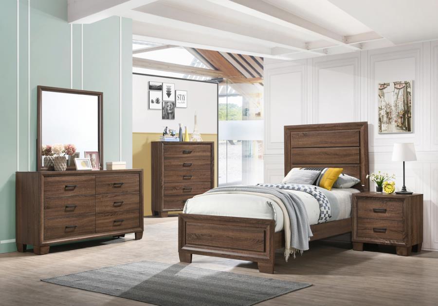 Brandon 5-piece Twin Panel Bedroom Set Medium Warm Brown Coaster FredCo