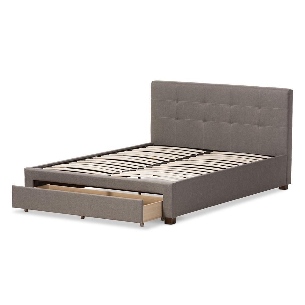 Brandy Modern and Contemporary Grey Fabric Upholstered King Size Platform Bed with Storage Drawer FredCo